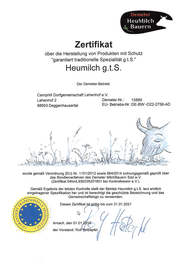Demeter-Zertifikat für Heumilch